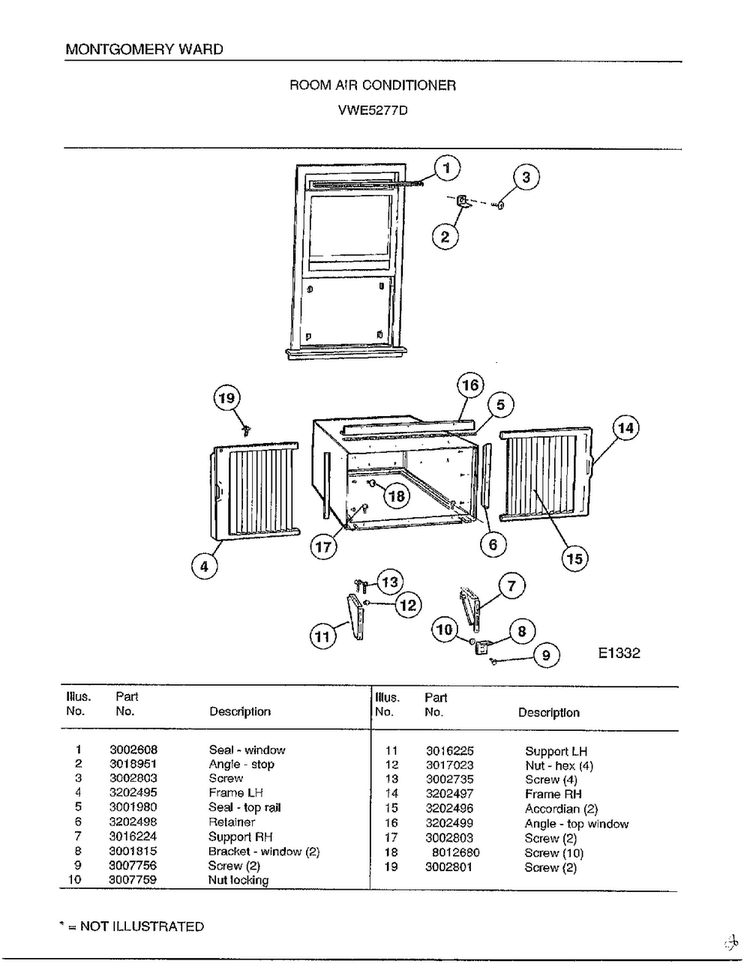 Room Air Conditioner Page 8 Diagram and Parts List for 5277D  Frigidaire Air Conditioner