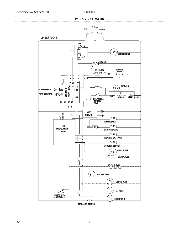 WIRING SCHEMATIC Diagram and Parts List for GLHS68EGPW2  Frigidaire Refrigerator