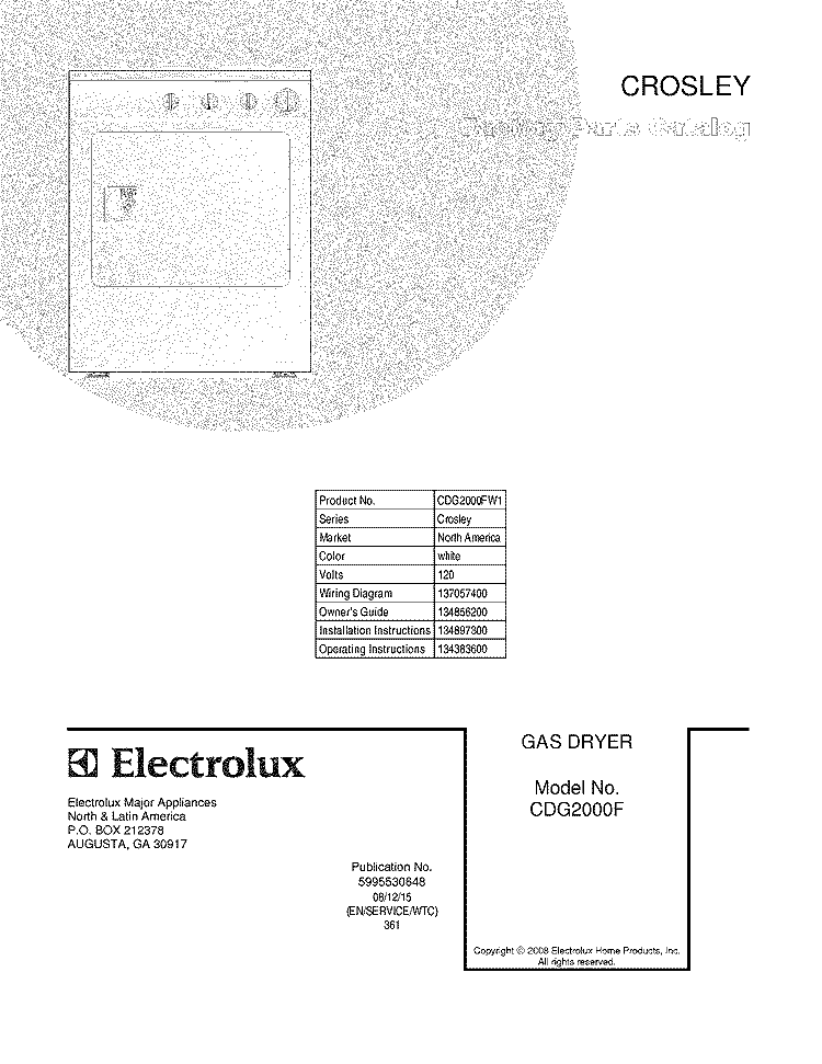 COVER Diagram and Parts List for CDG2000FW1  Crosley Dryer