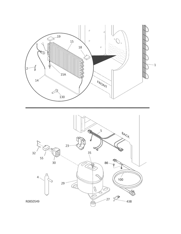 System Diagram and Parts List for FFRU17G8QWB  Frigidaire Refrigerator