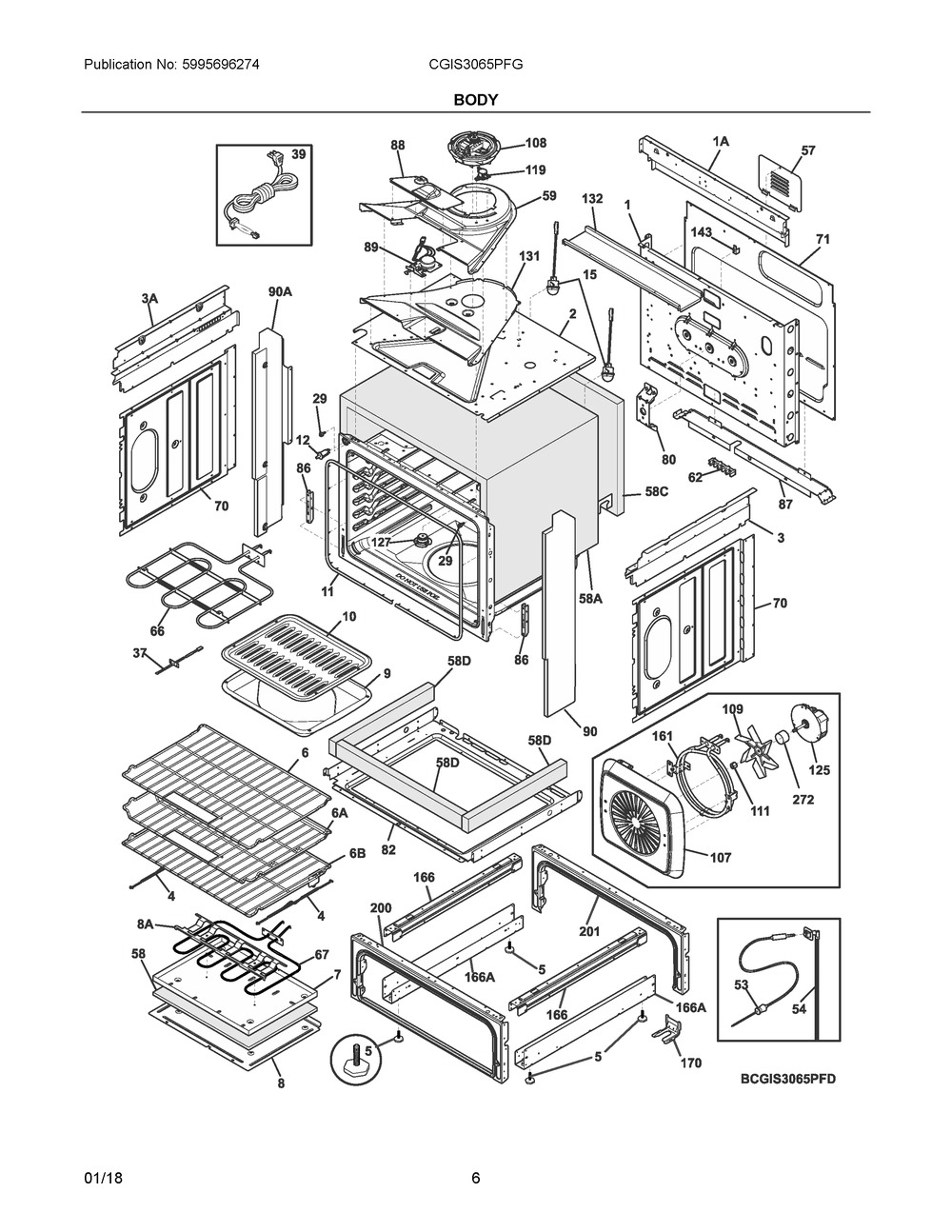 Body Diagram and Parts List for CGIS3065PFG  Frigidaire Range