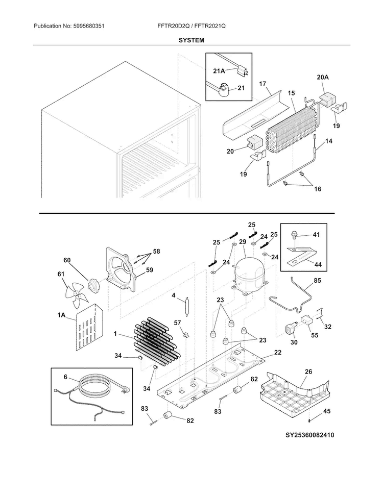 System Diagram and Parts List for FFTR2021QB2  Frigidaire Refrigerator