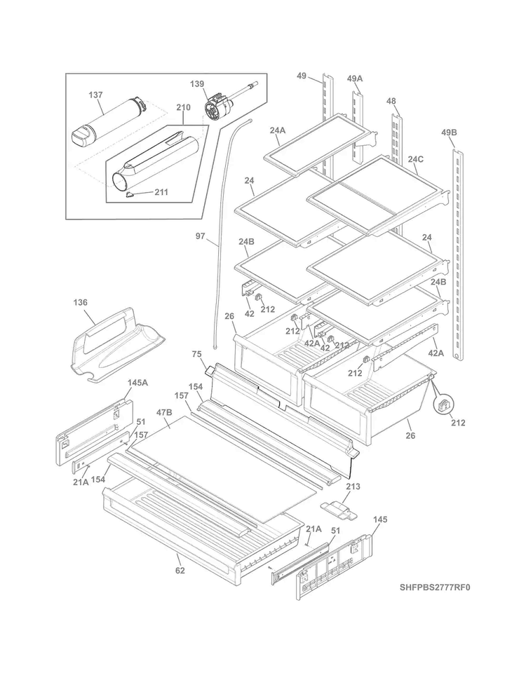 Shelves Diagram and Parts List for FPBS2777RF2  Frigidaire Refrigerator