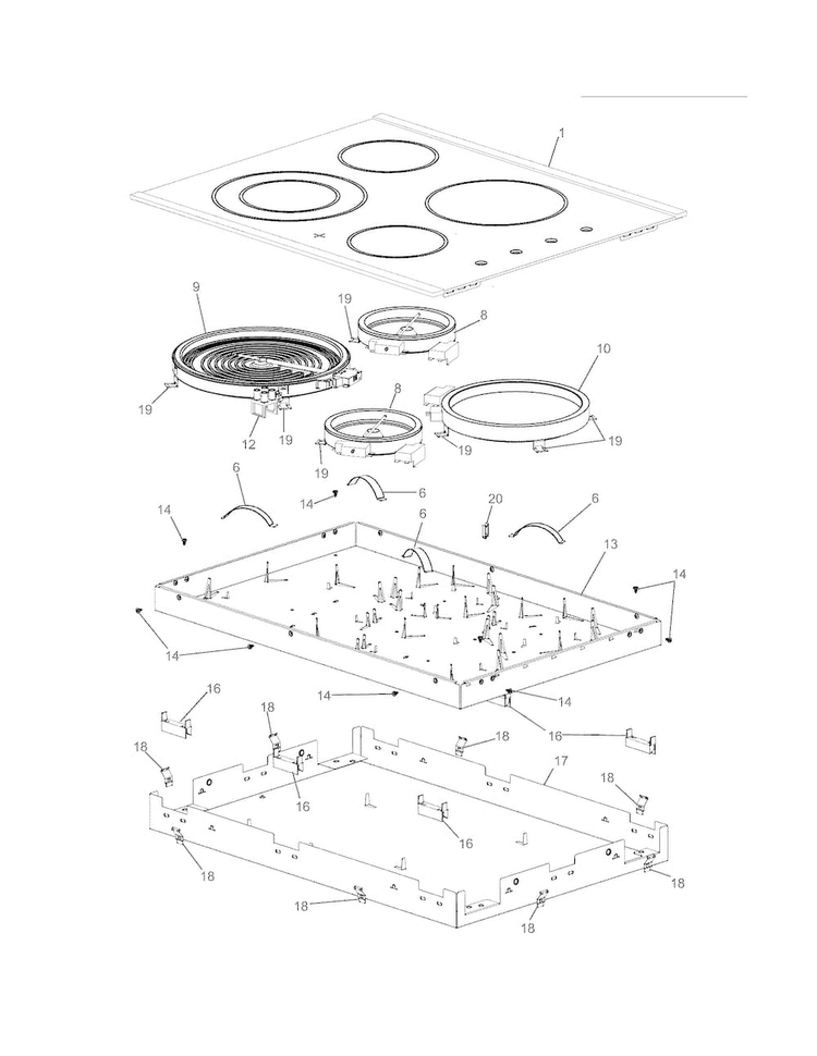 Main Top/surface Units Diagram and Parts List for EI24EC15KS  Electrolux Cooktop
