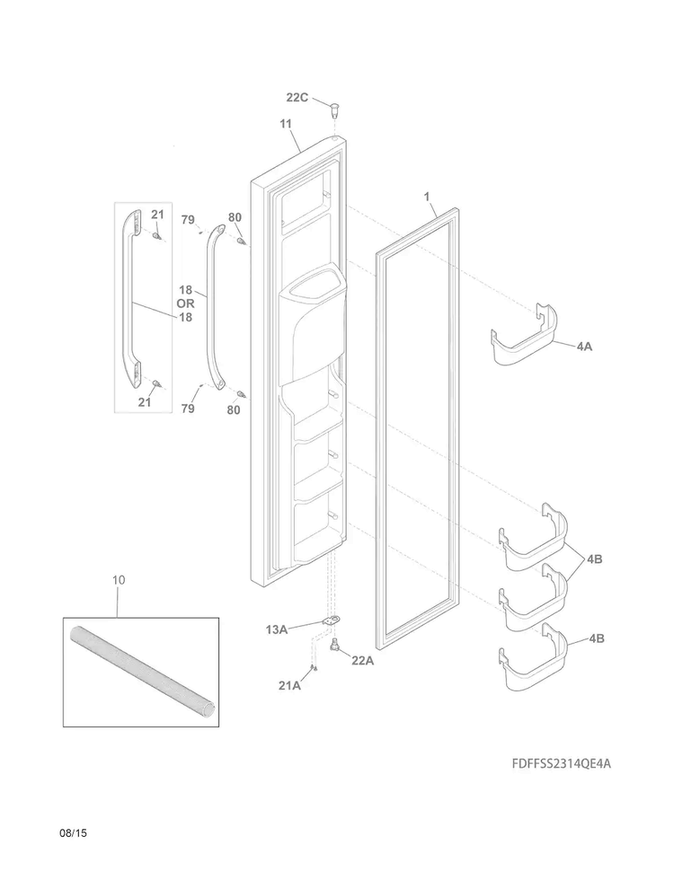 Freezer Door Diagram and Parts List for FFSS2314QE4A  Frigidaire Refrigerator