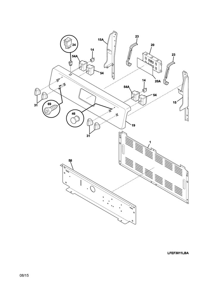 Backgaurd Diagram and Parts List for FFEF3011RSA  Frigidaire Range