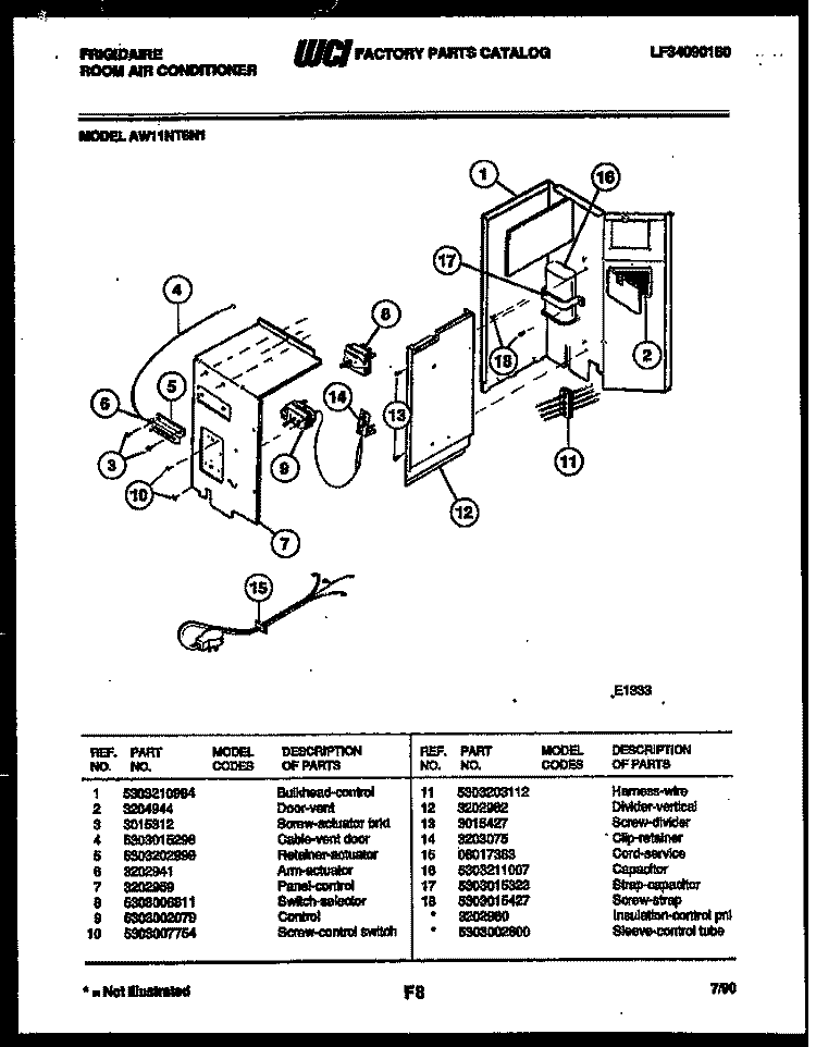 ELECTRICAL PARTS Diagram and Parts List for AW11NT6N1  Frigidaire Air Conditioner