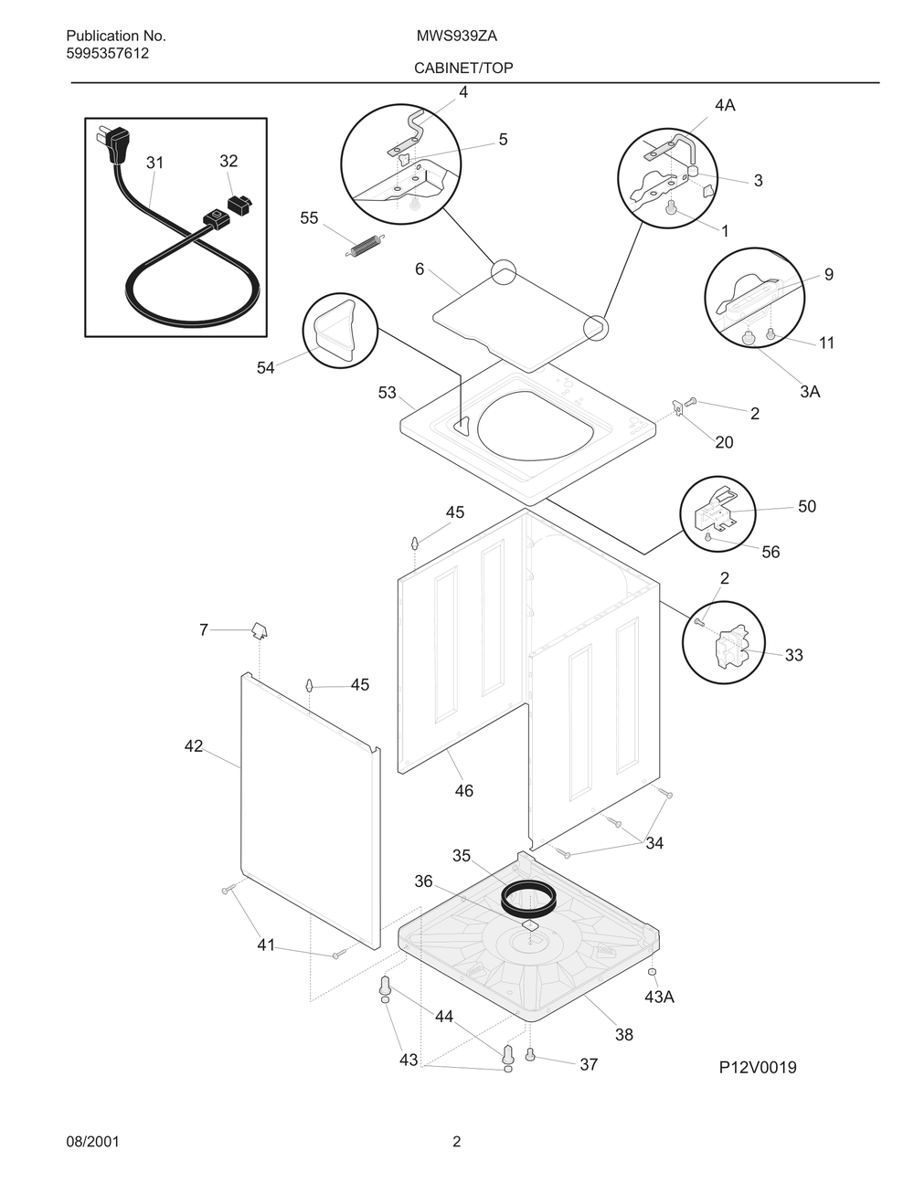 Cabinet/Top Diagram and Parts List for MWS939ZAQ0  Frigidaire Washer