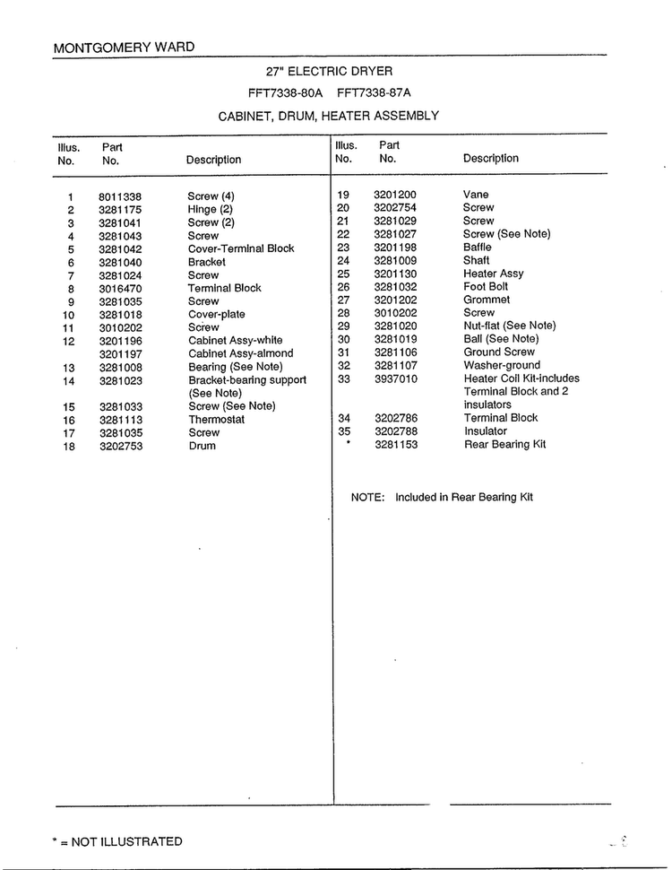 Cabinet-drum-heater Assembly Page 2 Diagram and Parts List for 7338A  Frigidaire Dryer