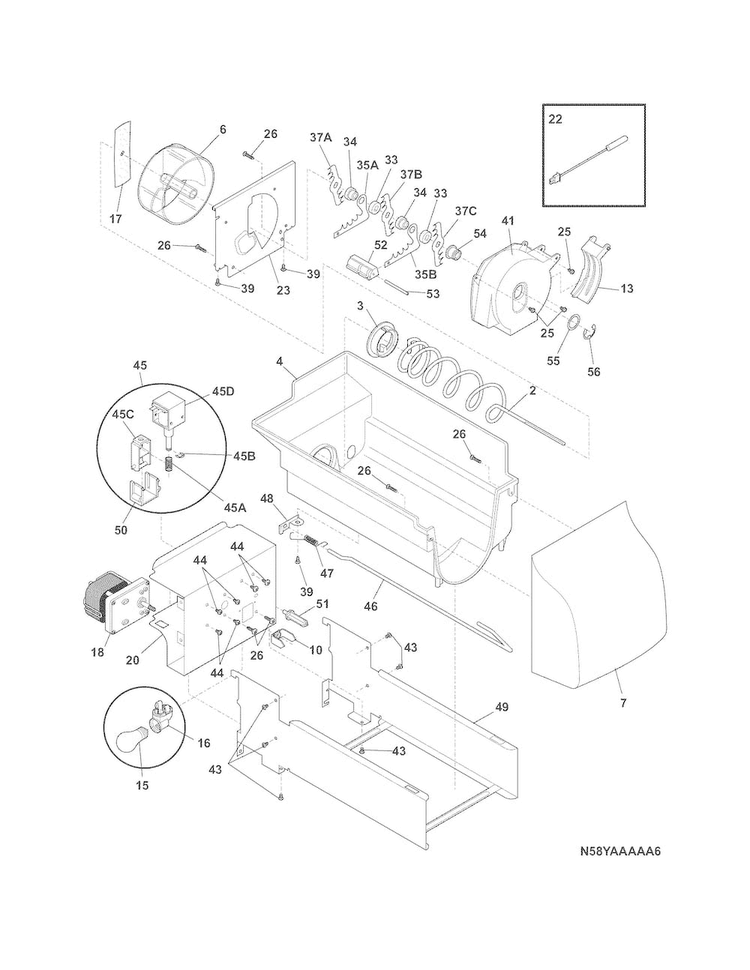 Ice Container Diagram and Parts List for DFHS2313MFCA  Frigidaire Refrigerator