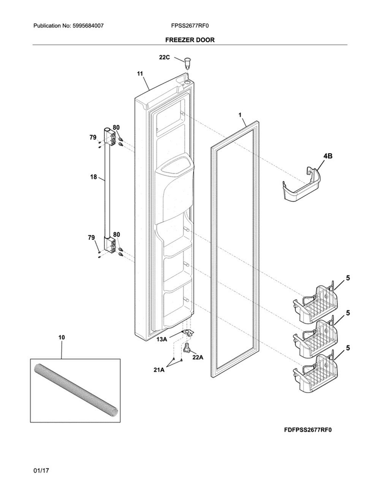 Freezer Door Diagram and Parts List for FPSS2677RF0  Frigidaire Refrigerator