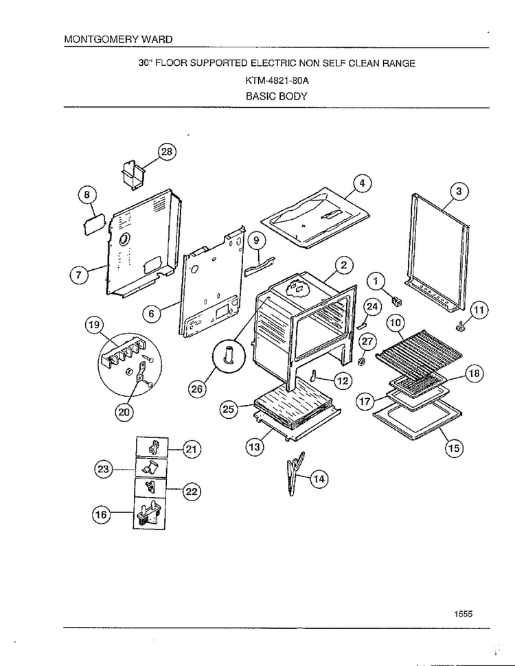 Basic Body Diagram and Parts List for 4821A  Frigidaire Range