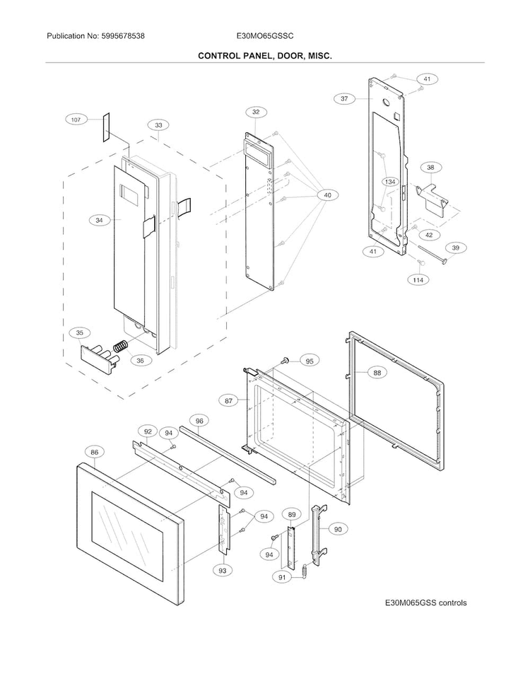 Control Panel,door,miscellaneous Diagram and Parts List for E30MO65GSSC  Electrolux Microwave