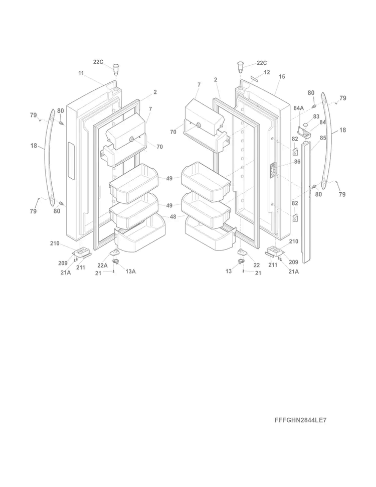 Fresh Food Doors Diagram and Parts List for FGHN2844LP8  Frigidaire Refrigerator
