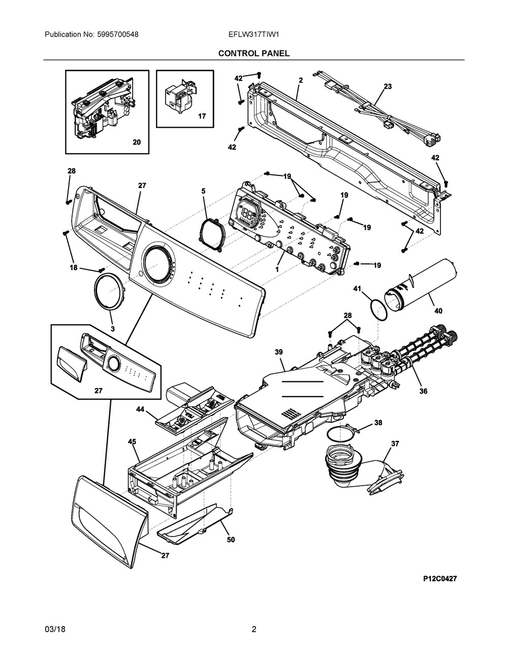 Control Panel Diagram and Parts List for EFLW317TIW1  Frigidaire Washer