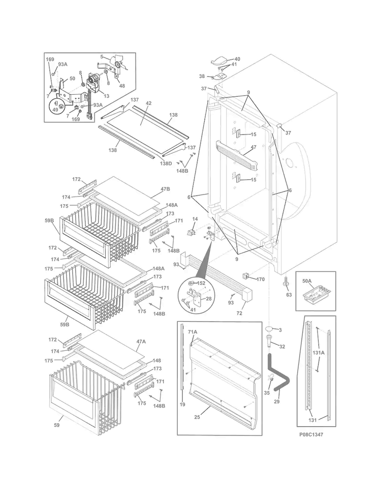 Cabinet Diagram and Parts List for E32AF85PQSB  Electrolux Freezer