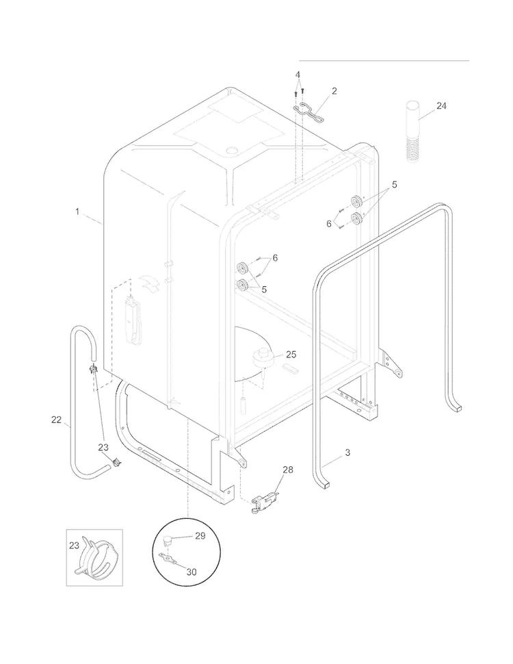 Tub Diagram and Parts List for LGBD2431LF0B  Frigidaire Dishwasher
