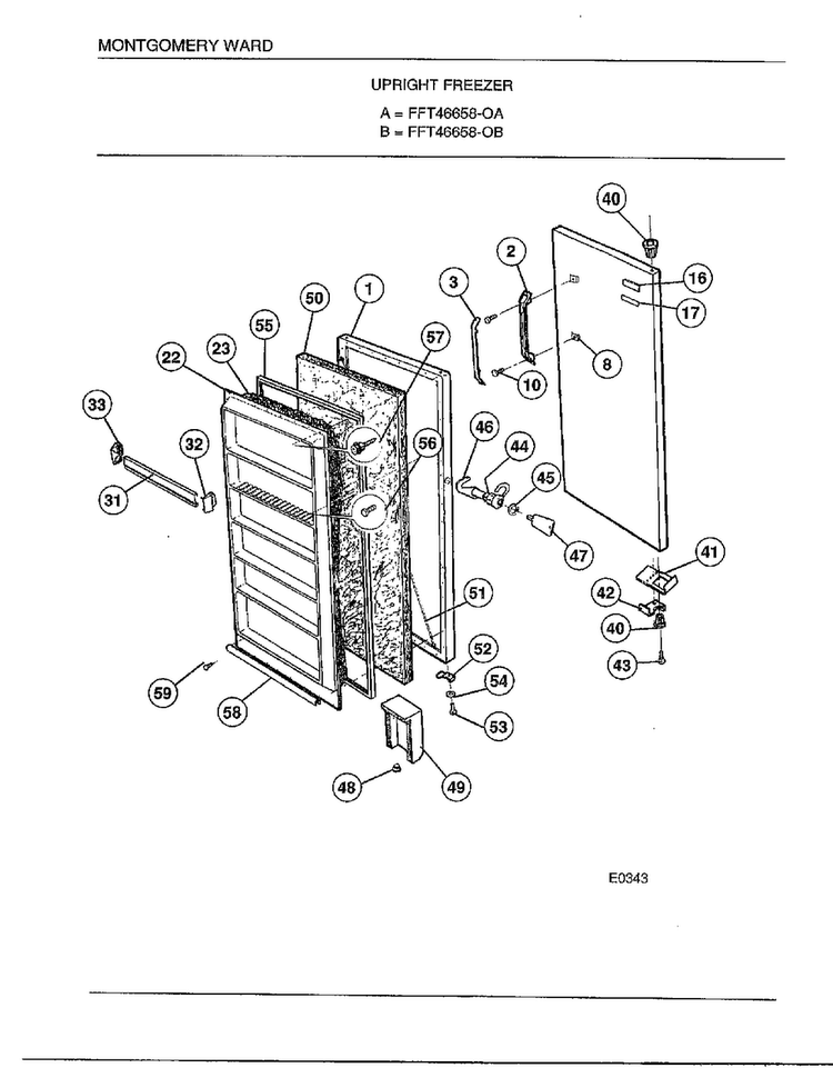 Upright Freezer Diagram and Parts List for 46658A  Frigidaire Freezer