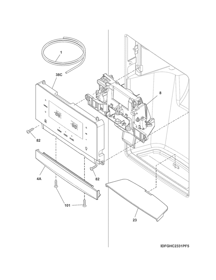 Ice & Water Dispenser Diagram and Parts List for FGHS2355PF4  Frigidaire Refrigerator