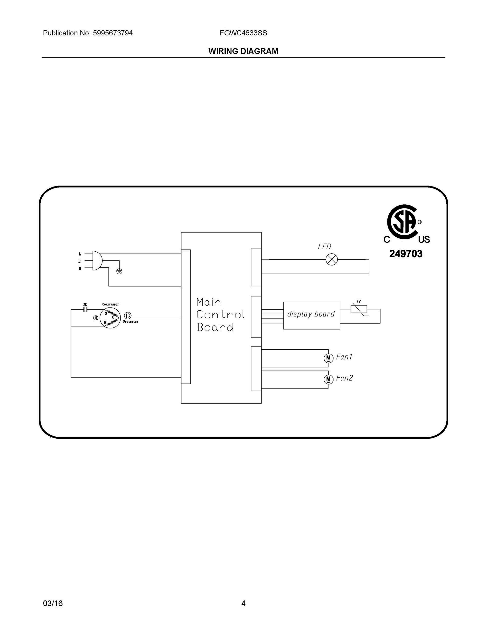 03 - WIRING DIAGRAM Diagram and Parts List for FGWC4633SS  Frigidaire Wine and Beverage Cooler