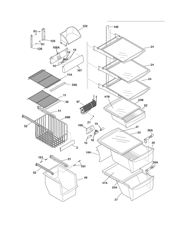 Shelves Diagram and Parts List for FPHS2386LF5  Frigidaire Refrigerator