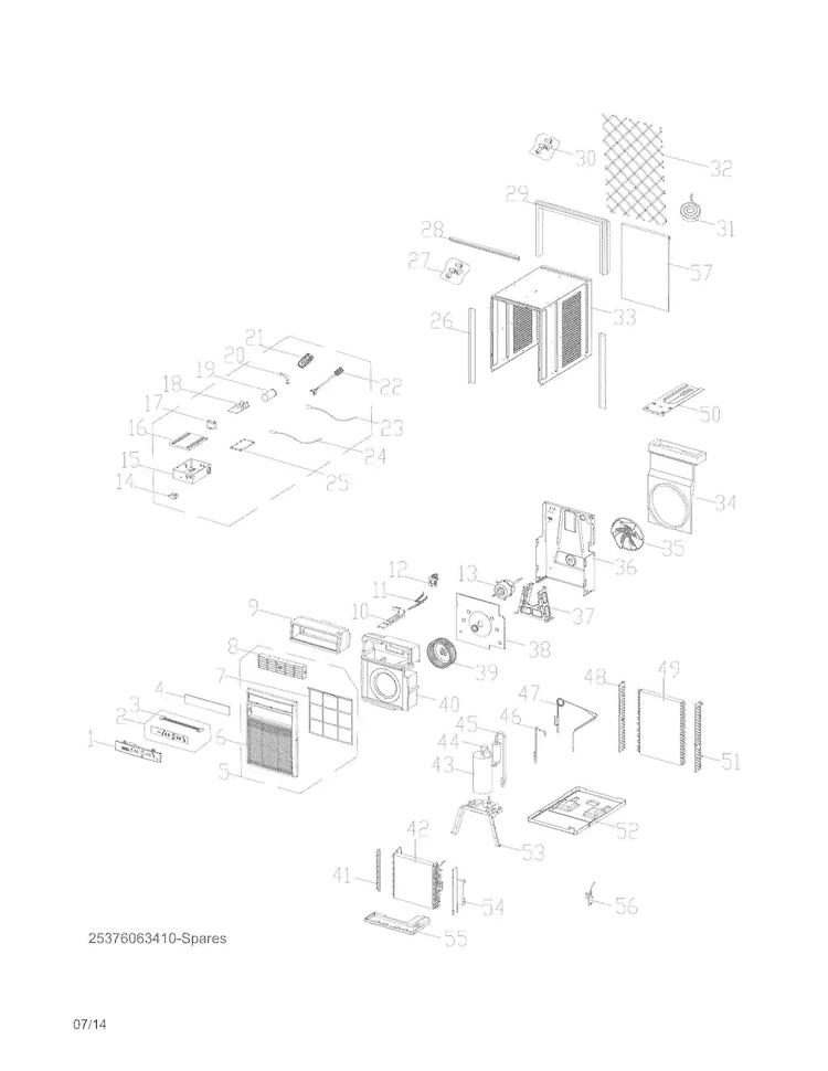 Recommended Spare Parts Diagram and Parts List for FFRS0833Q11  Frigidaire Air Conditioner