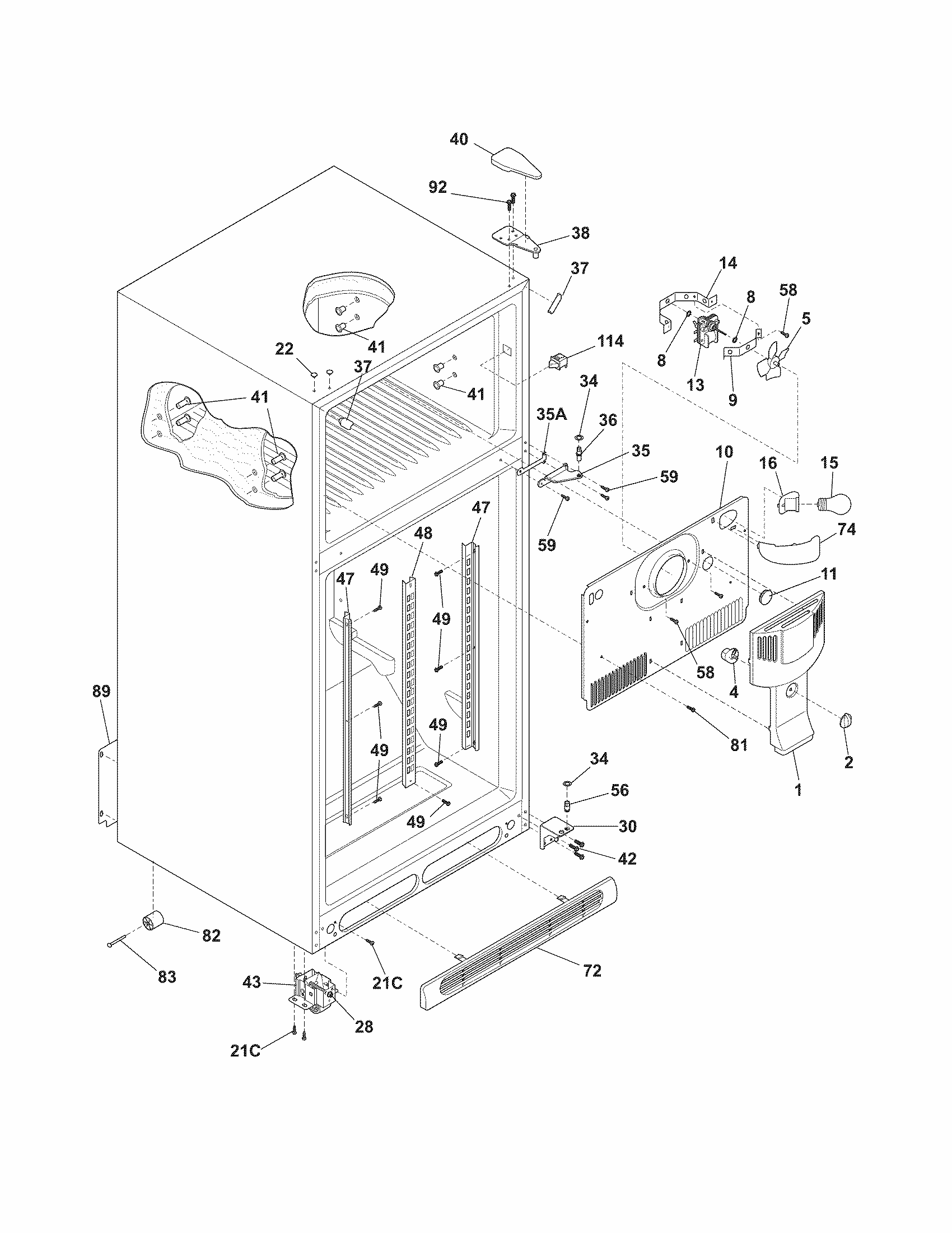 Cabinet Diagram and Parts List for FGUI1849PF0  Frigidaire Refrigerator