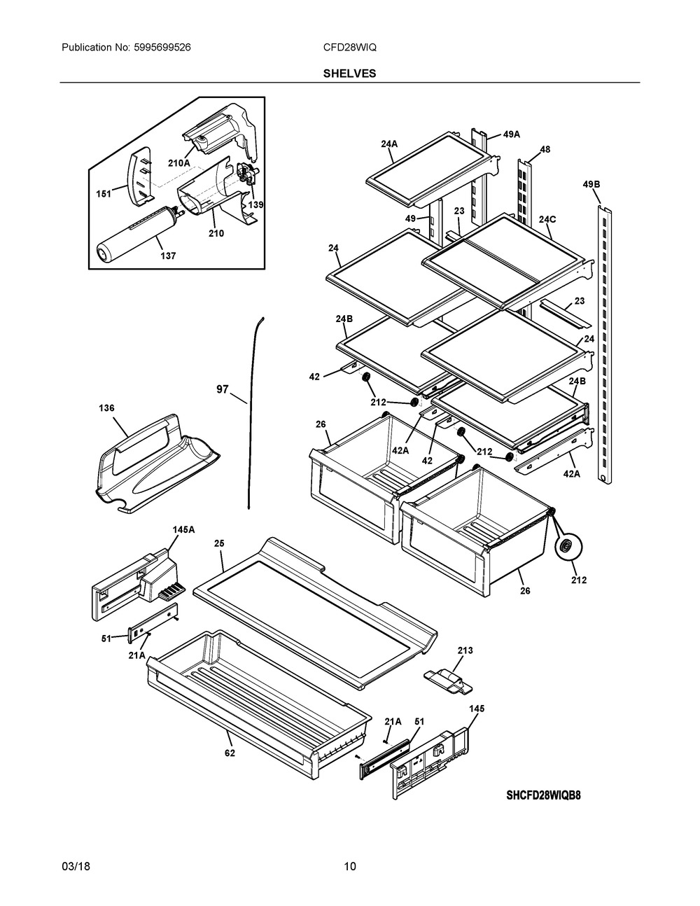 Shelves Diagram and Parts List for CFD28WIQB9  Frigidaire Refrigerator