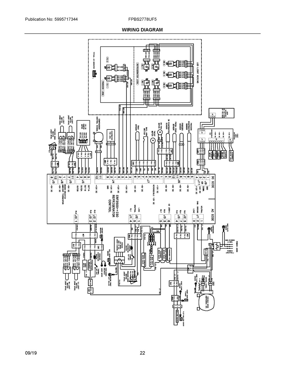 Wiring Diagram Diagram and Parts List for FPBS2778UF5  Frigidaire Refrigerator