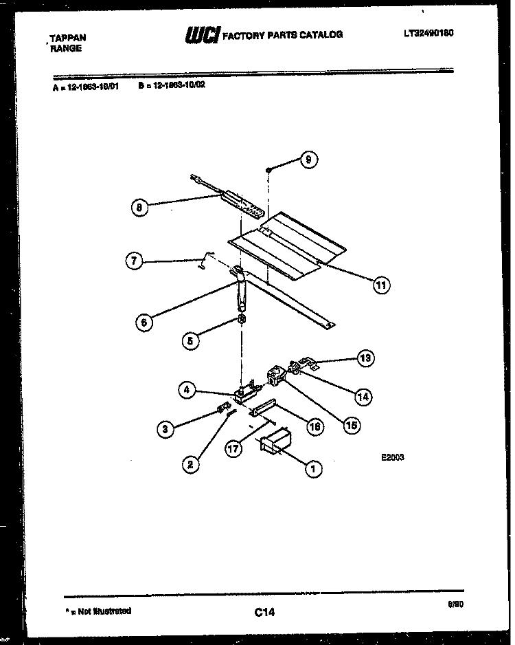 BACKGUARD Diagram and Parts List for 37-2638-00-02  Tappan Range