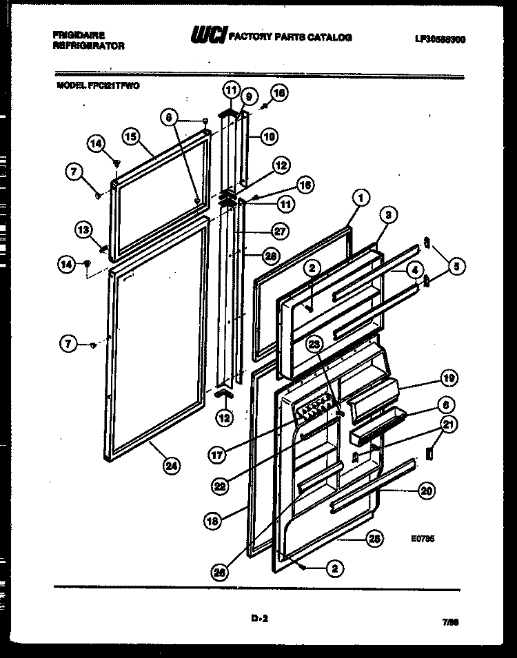 DOOR PARTS Diagram and Parts List for FPCI21TFF0  Frigidaire Refrigerator