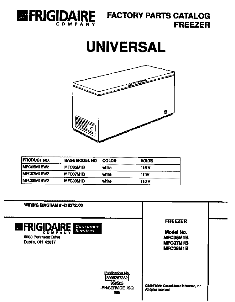 COVER Diagram and Parts List for MFC05M1BW2  Frigidaire Freezer