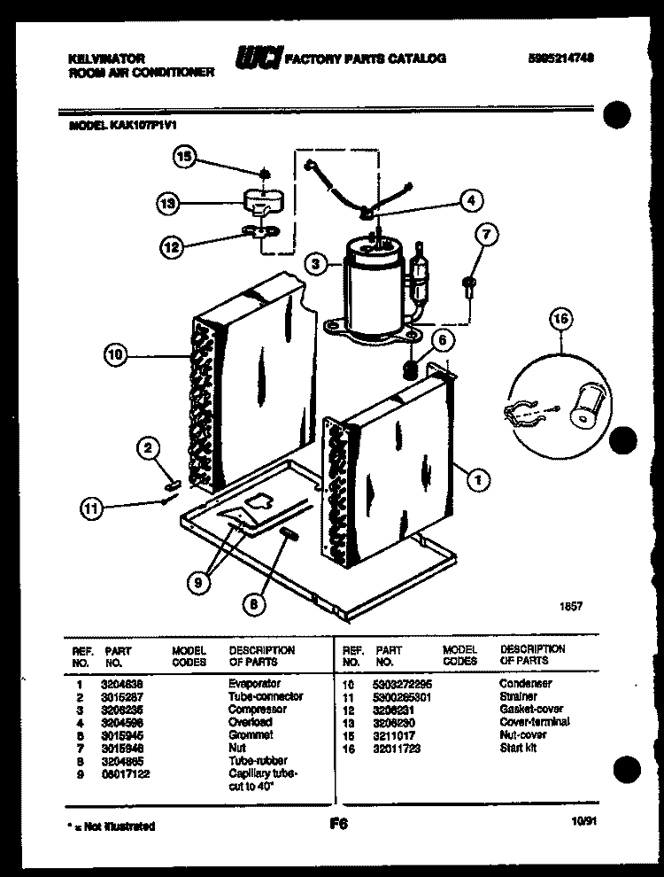 SYSTEM PARTS Diagram and Parts List for KAK107P1V1  Kelvinator Air Conditioner