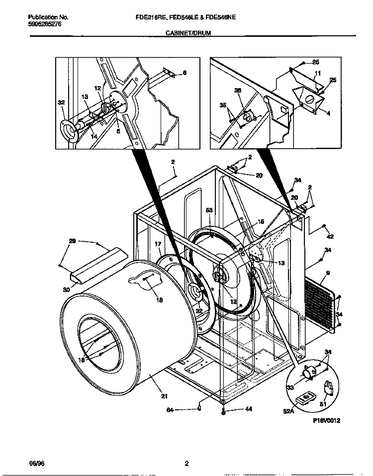 CABINET / DRUM Diagram and Parts List for FDE546NES0  Frigidaire Dryer
