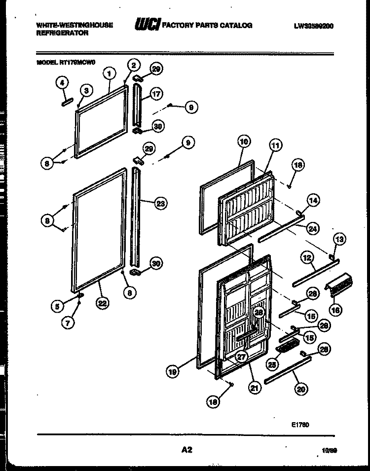 DOOR PARTS Diagram and Parts List for RT179MCW0  Frigidaire Refrigerator