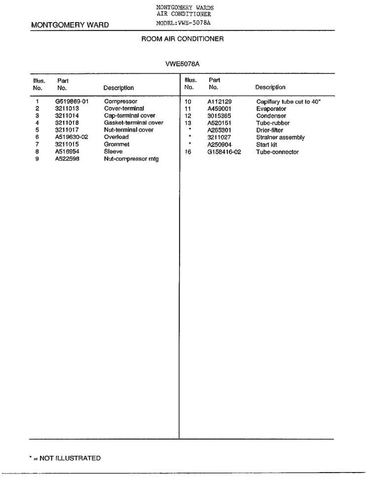 Room Air Conditioner Page 6 Diagram and Parts List for 5078A  Frigidaire Air Conditioner