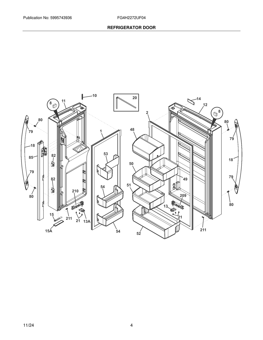 Refrigerator Door Diagram and Parts List for FG4H2272UF04  Frigidaire Freezer