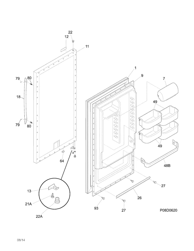 Door Diagram and Parts List for FKCH17F7HWF  Frigidaire Refrigerator