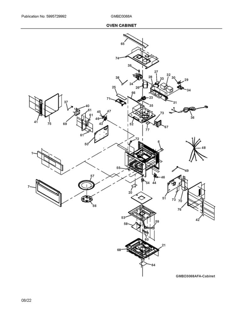 Oven Cabinet Diagram and Parts List for GMBD3068AFA  Frigidaire Microwave