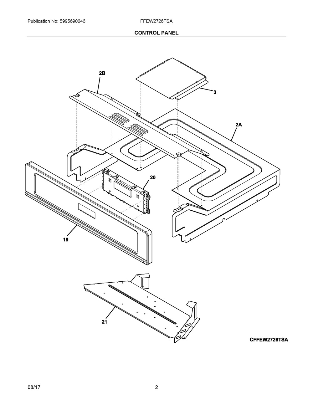 Control Panel Diagram and Parts List for FFEW2726TSA  Frigidaire Wall Oven