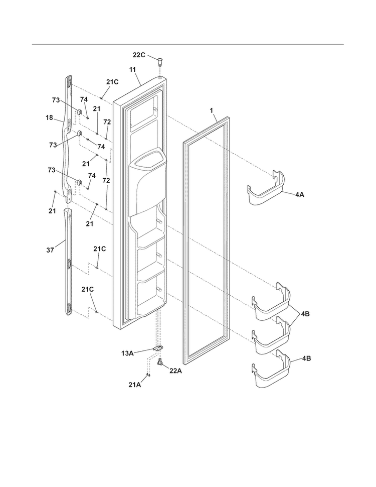 Freezer Door Diagram and Parts List for FLS26Z2GKB6  Frigidaire Refrigerator