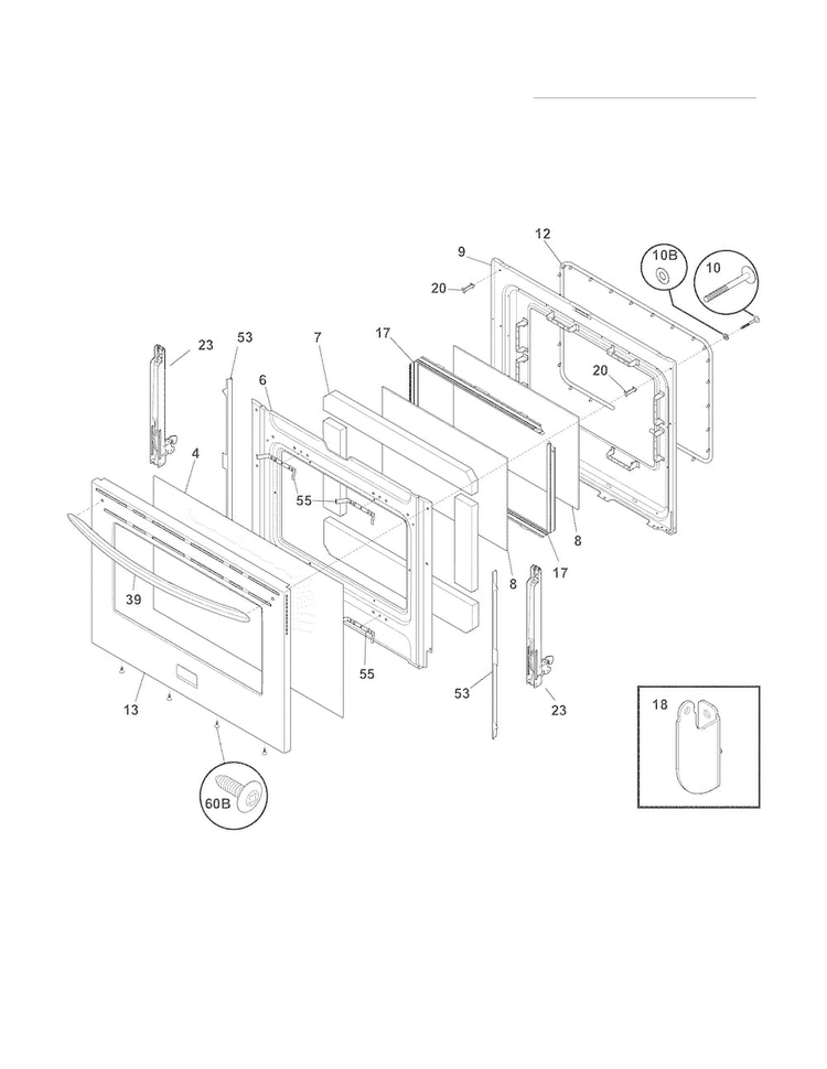Door Diagram and Parts List for CGEF3034MFD  Frigidaire Range