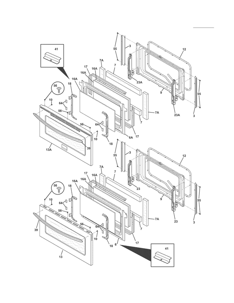 Doors Diagram and Parts List for CGEF306TMFA  Frigidaire Range