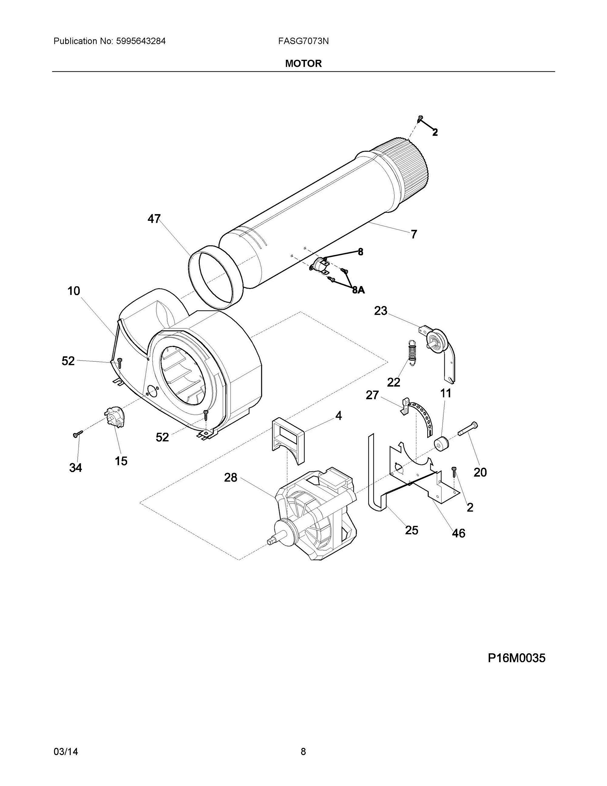 05 - MOTOR Diagram and Parts List for FASG7073NA3  Frigidaire Dryer