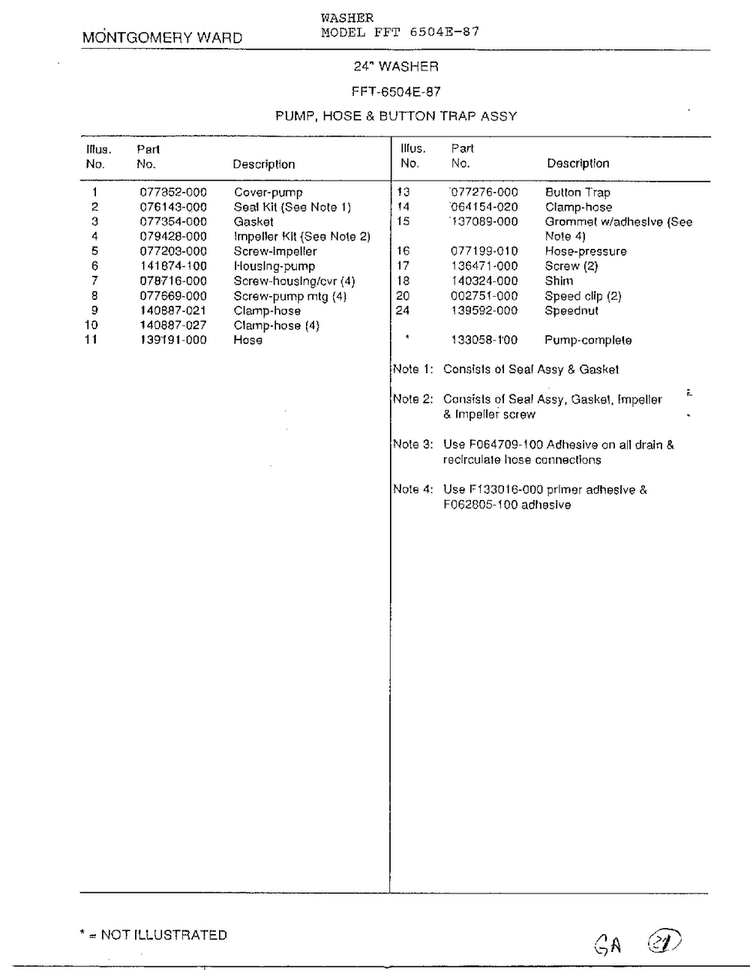 Hose And Button Trap Assy Page 2 Diagram and Parts List for 6504E-87  Frigidaire Washer