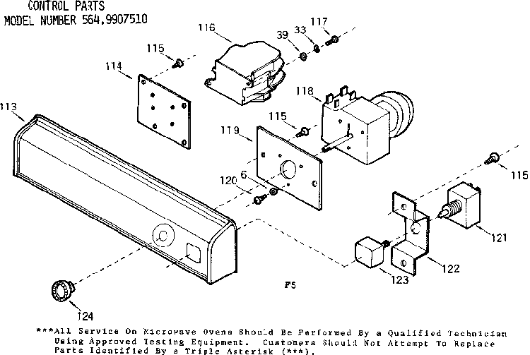 Control Parts Diagram and Parts List for 5649907510  Kenmore Microwave