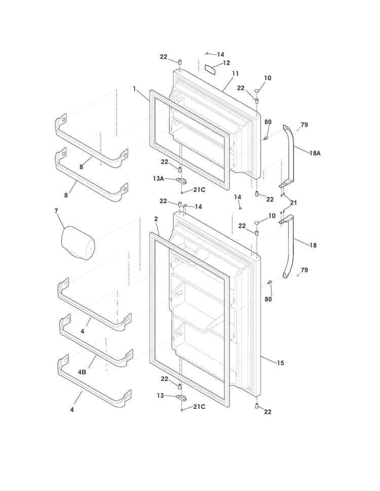 Door Diagram and Parts List for FFTR18D2PS5  Frigidaire Refrigerator