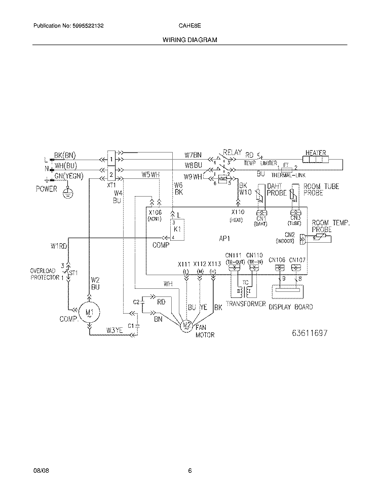 WIRING DIAGRAM Diagram and Parts List for CAHE8ER13  Crosley Air Conditioner