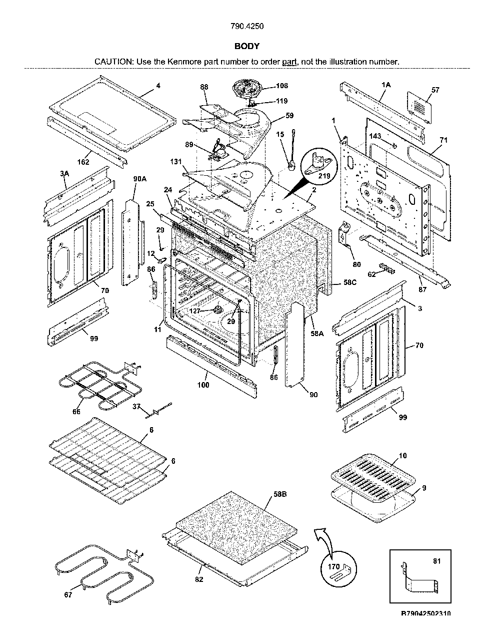 Body Diagram and Parts List for 79042502315  Kenmore Range