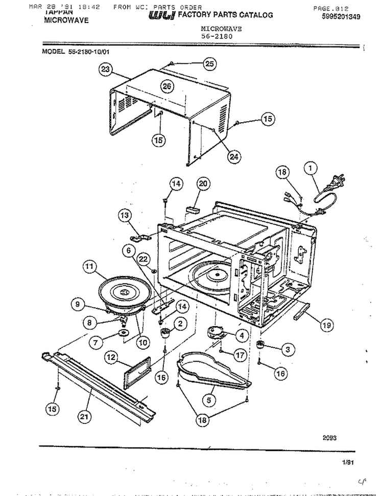 Tappan Microwave Diagram and Parts List for 56-2180  Frigidaire Microwave
